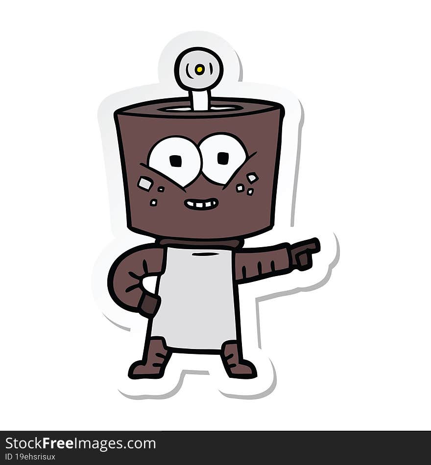 sticker of a happy cartoon robot pointing