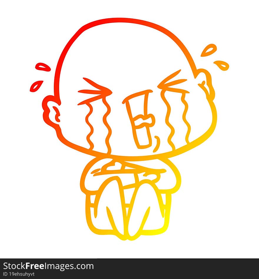 Warm Gradient Line Drawing Cartoon Crying Bald Man