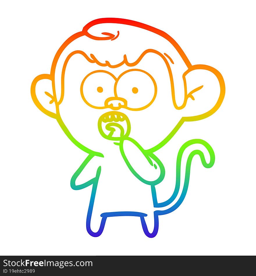 rainbow gradient line drawing cartoon shocked monkey