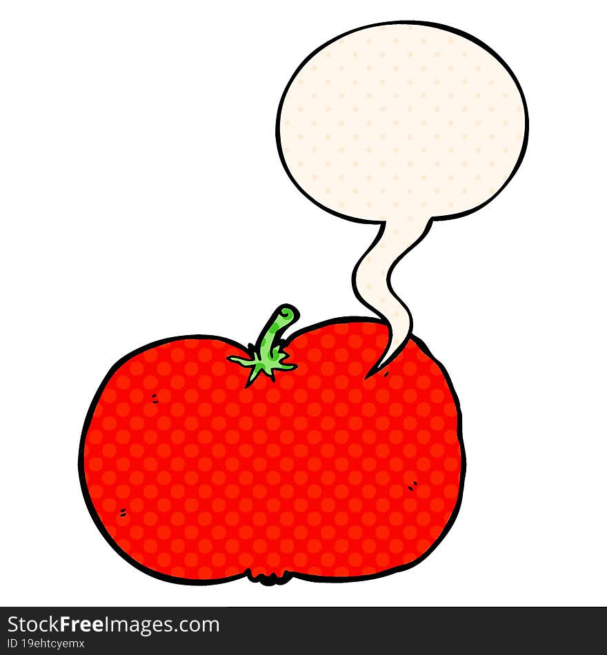 cartoon tomato and speech bubble in comic book style