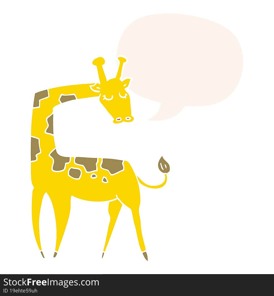 Cartoon Giraffe And Speech Bubble In Retro Style