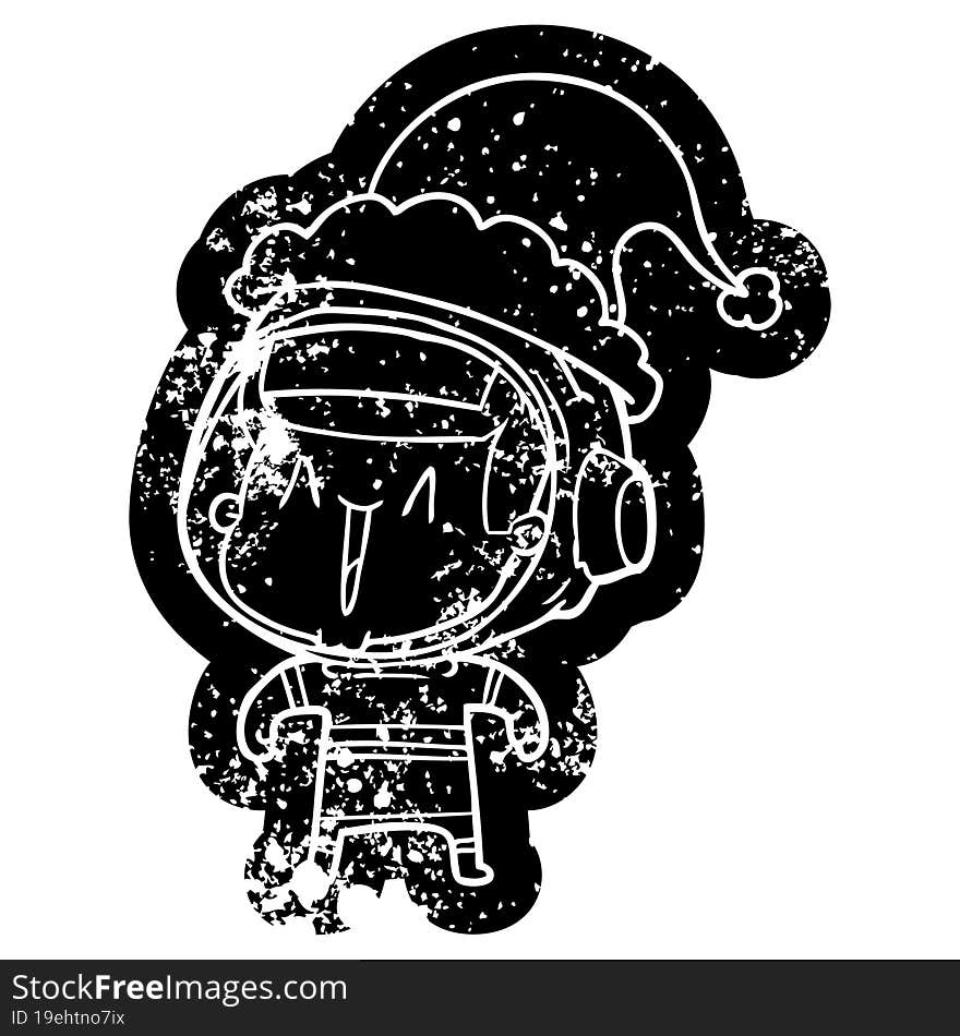 Cartoon Distressed Icon Of A Astronaut Man Wearing Santa Hat