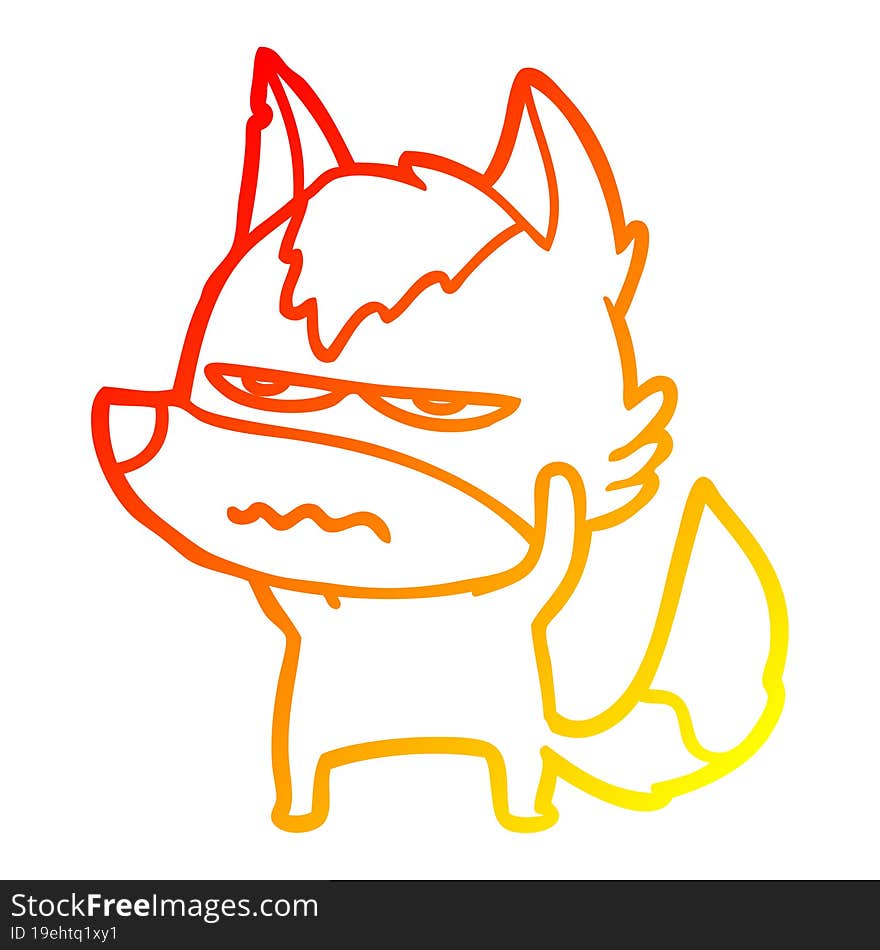 Warm Gradient Line Drawing Cartoon Annoyed Wolf