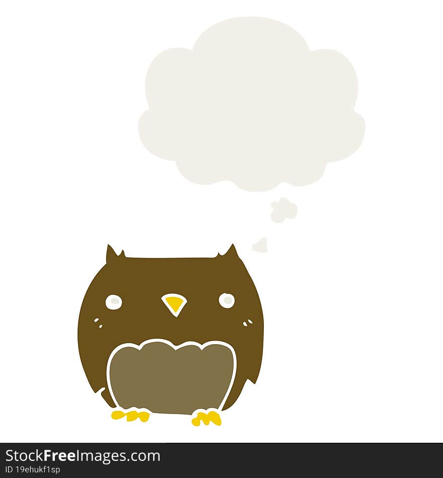 Cute Cartoon Owl And Thought Bubble In Retro Style