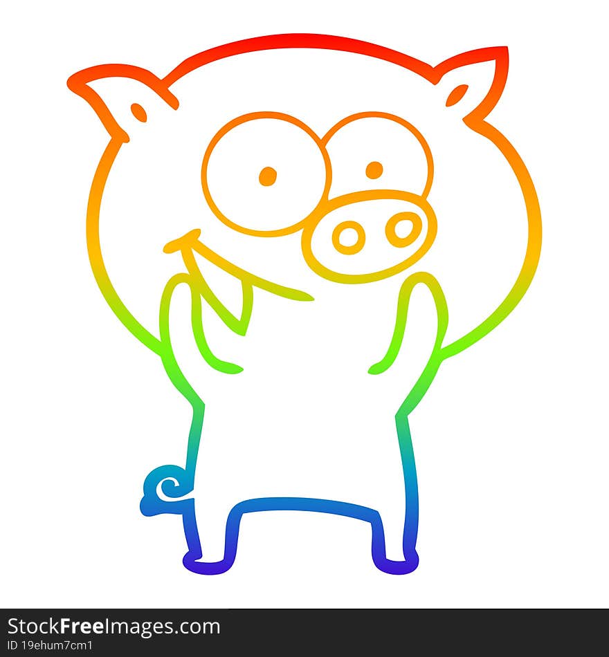 rainbow gradient line drawing of a cheerful pig cartoon