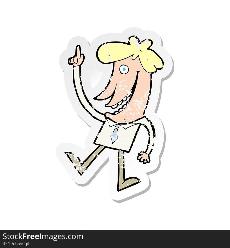 Retro Distressed Sticker Of A Cartoon Man With Idea