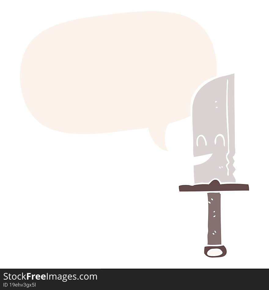 cartoon knife and speech bubble in retro style