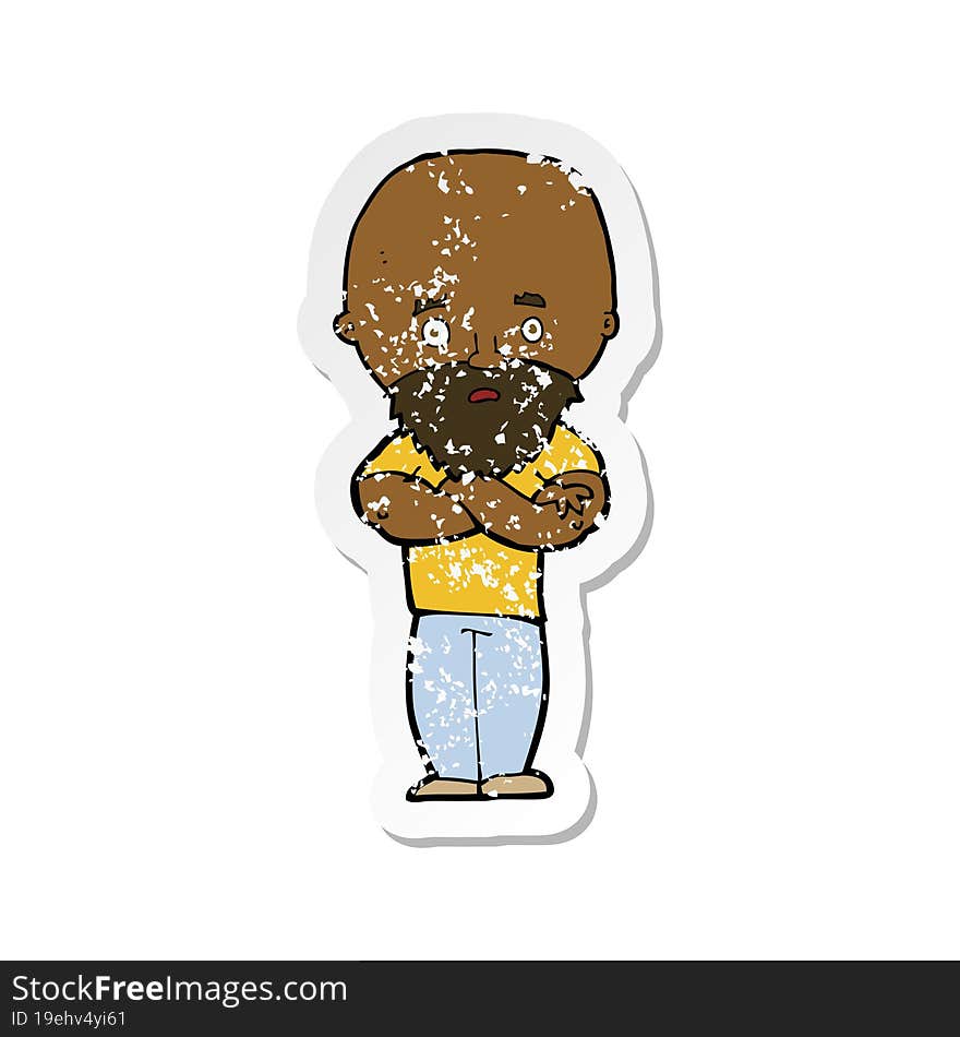 retro distressed sticker of a cartoon shocked bald man with beard