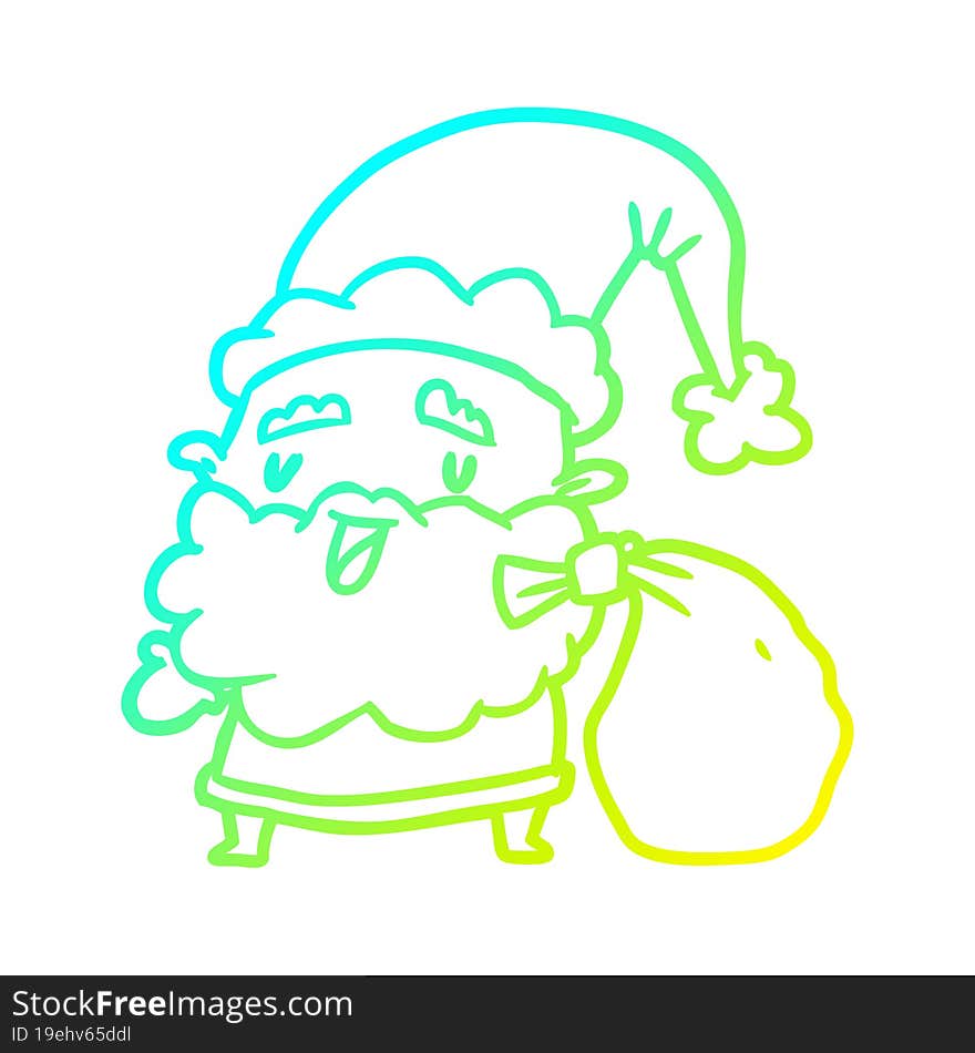 cold gradient line drawing santa claus carrying sack of presents