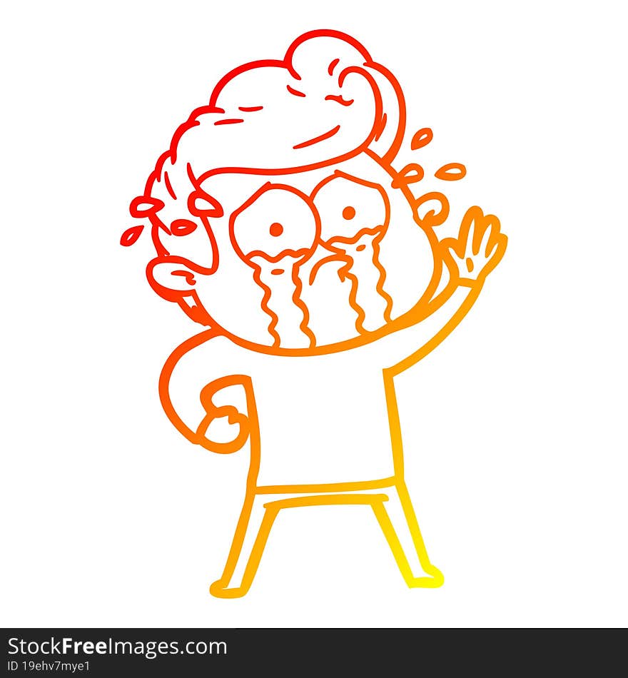 warm gradient line drawing cartoon crying man waving