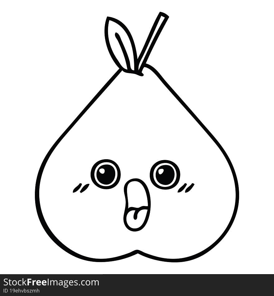 line drawing cartoon of a green pear