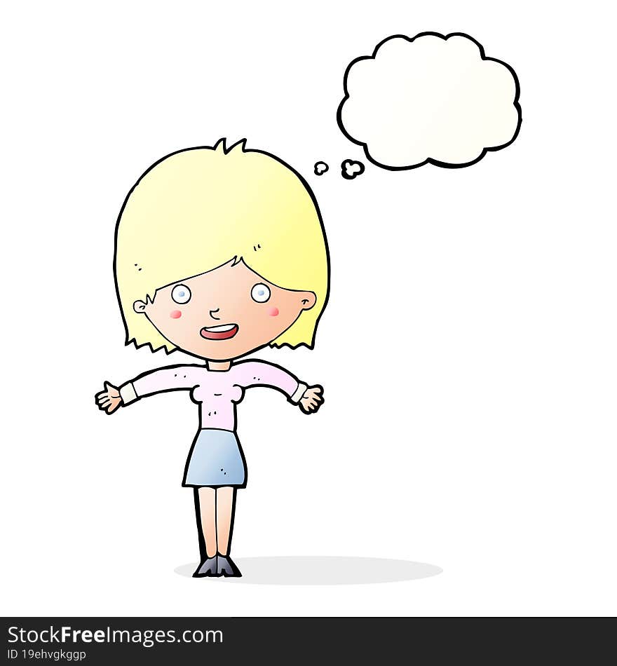 cartoon excited woman with thought bubble