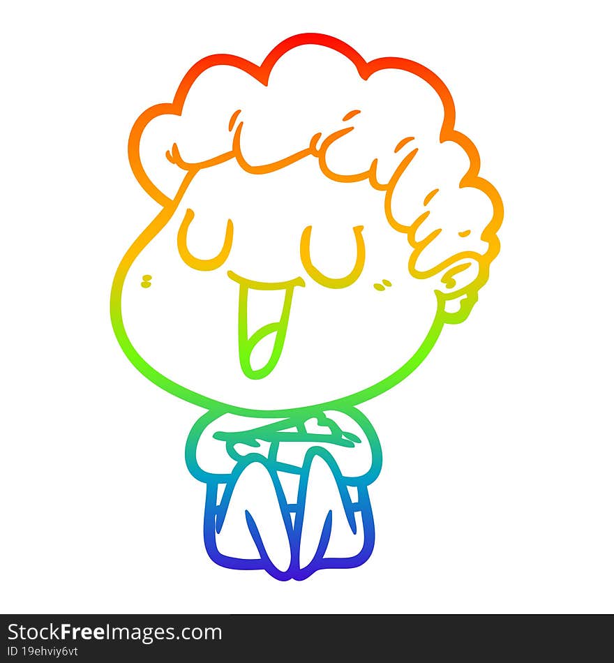 Rainbow Gradient Line Drawing Laughing Cartoon Man