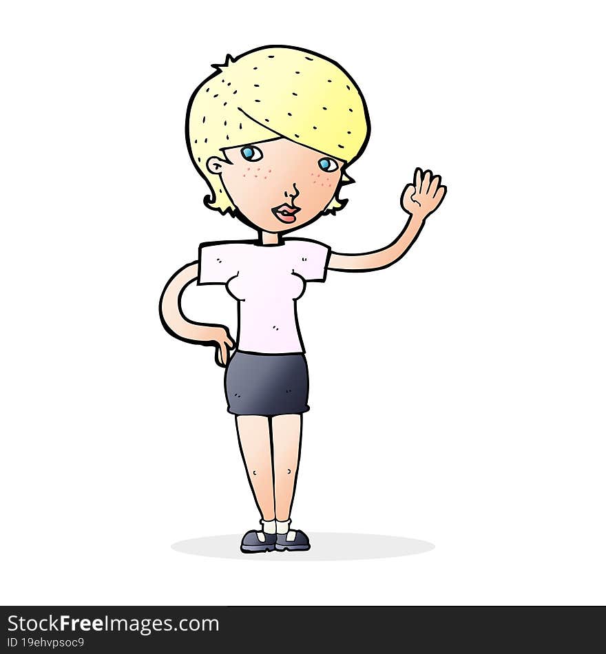 cartoon woman waving