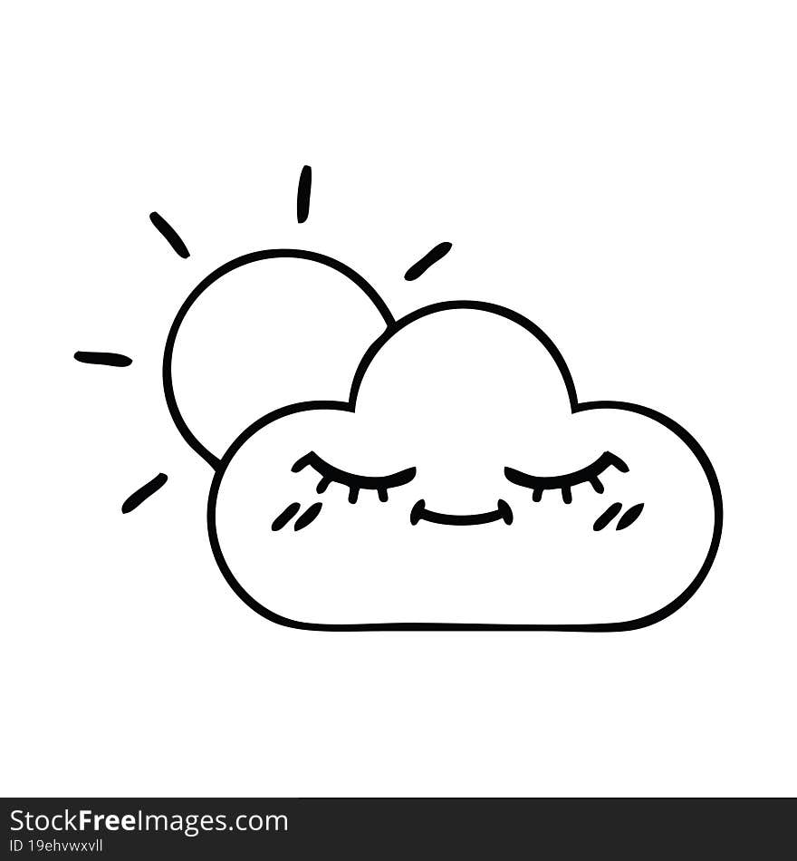 Line Drawing Cartoon Storm Cloud And Sun