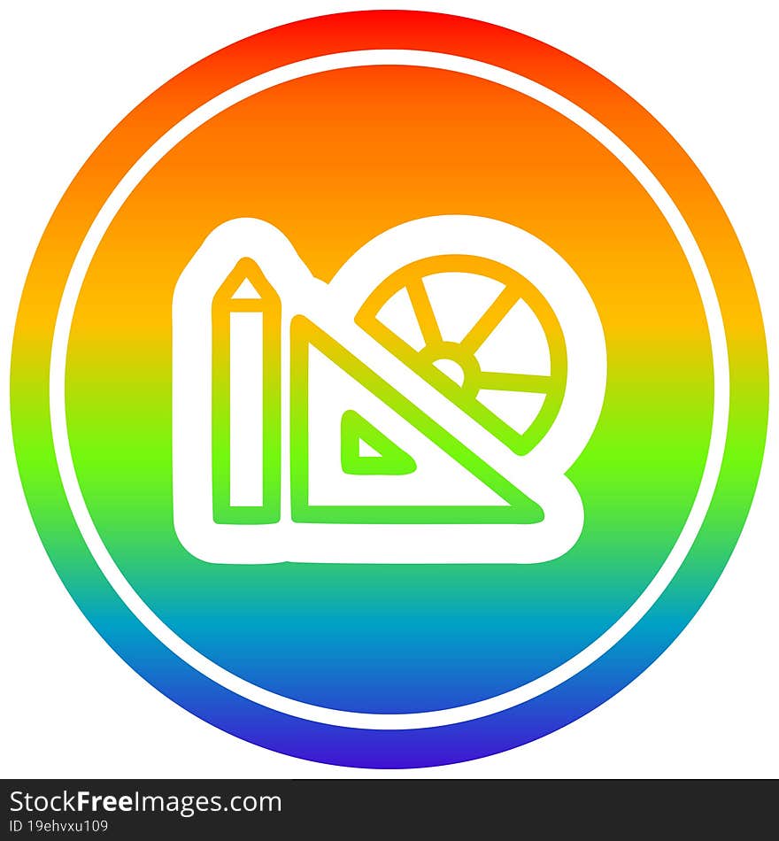 math equipment circular in rainbow spectrum