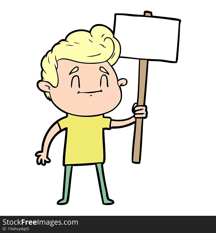 happy cartoon man with sign. happy cartoon man with sign