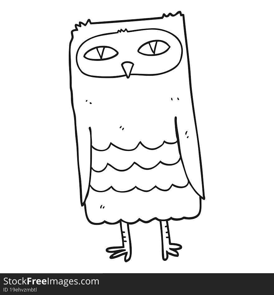 black and white cartoon owl