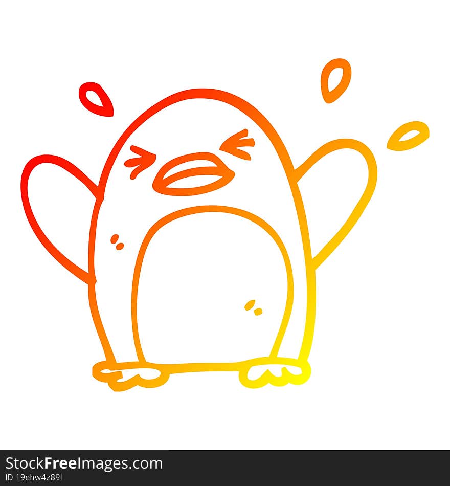 warm gradient line drawing cartoon flapping penguin