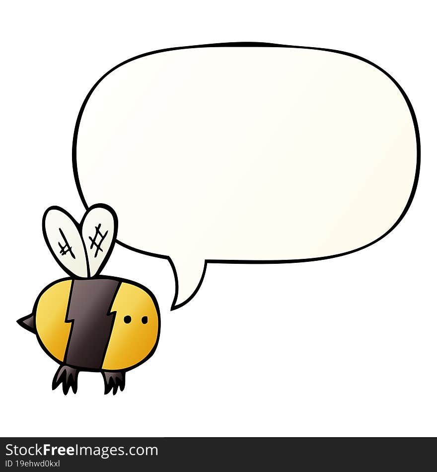 cartoon bee and speech bubble in smooth gradient style