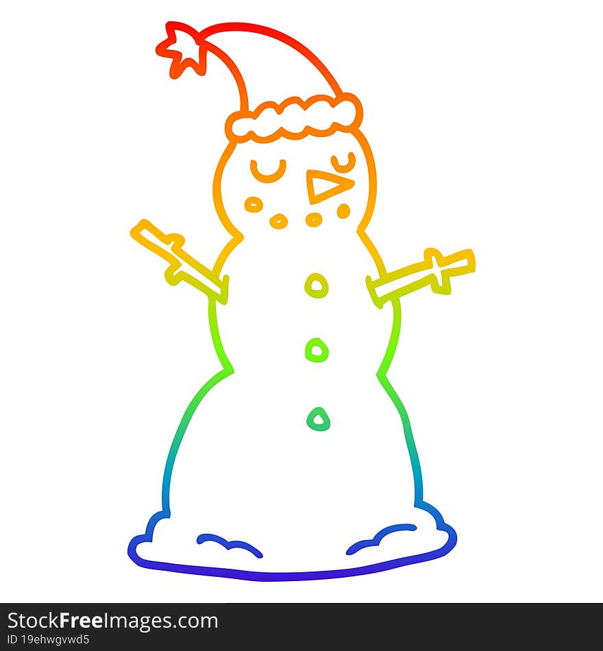 rainbow gradient line drawing of a cartoon christmas snowman