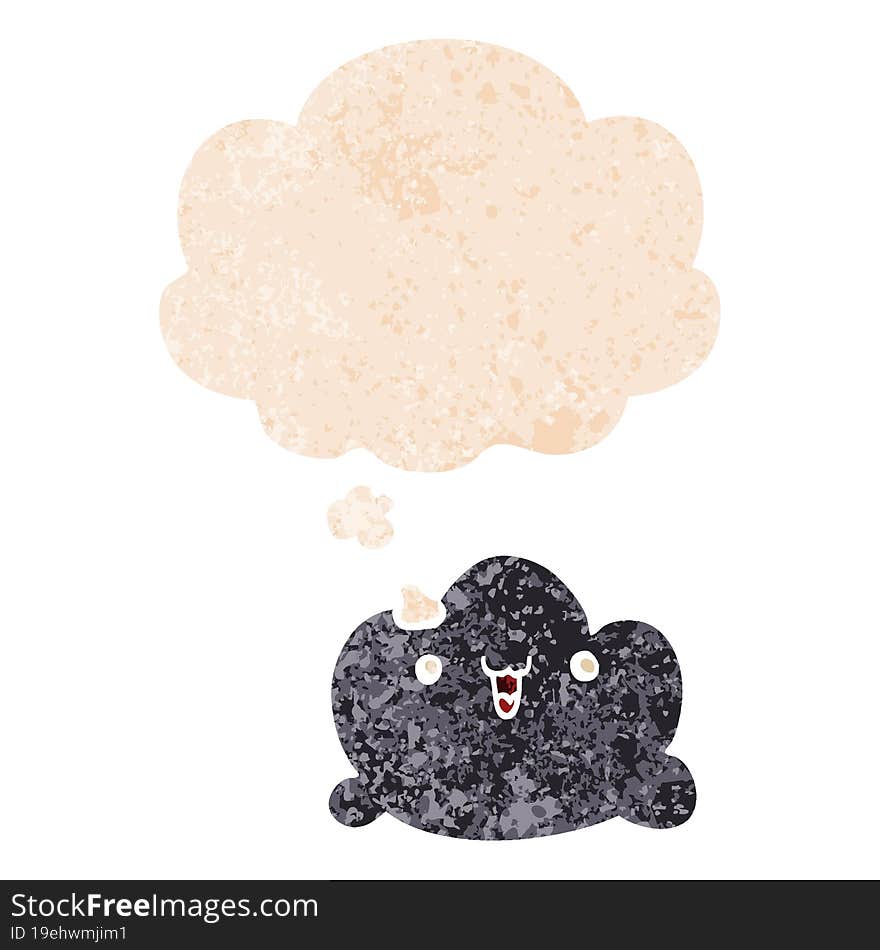 cartoon cloud and thought bubble in retro textured style