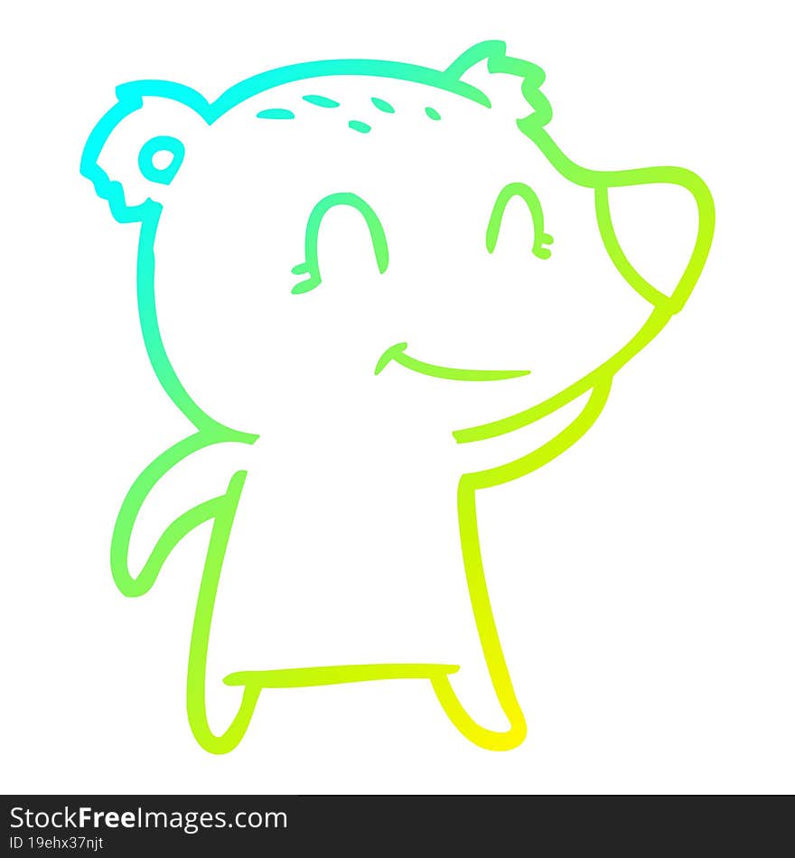 Cold Gradient Line Drawing Smiling Bear Cartoon