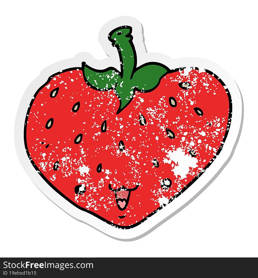 distressed sticker of a cartoon strawberry