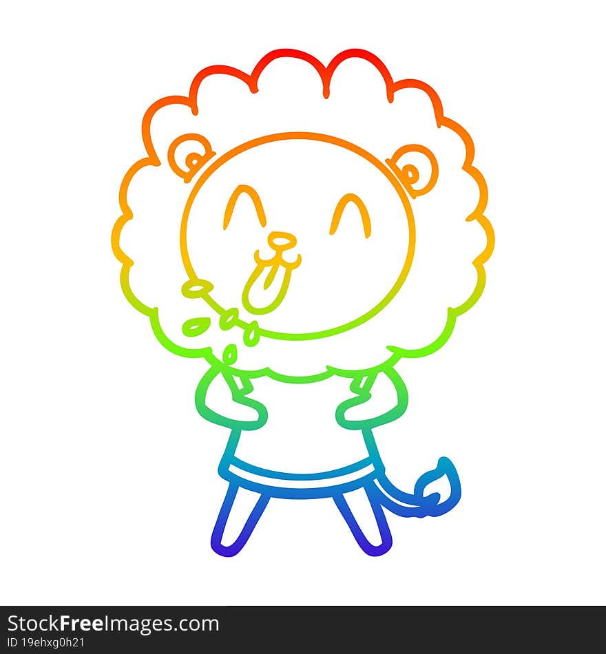 rainbow gradient line drawing of a happy cartoon lion