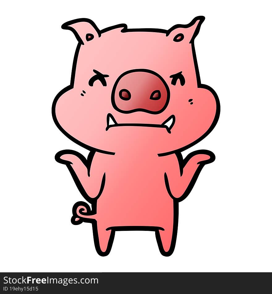 angry cartoon pig shrugging shoulders. angry cartoon pig shrugging shoulders