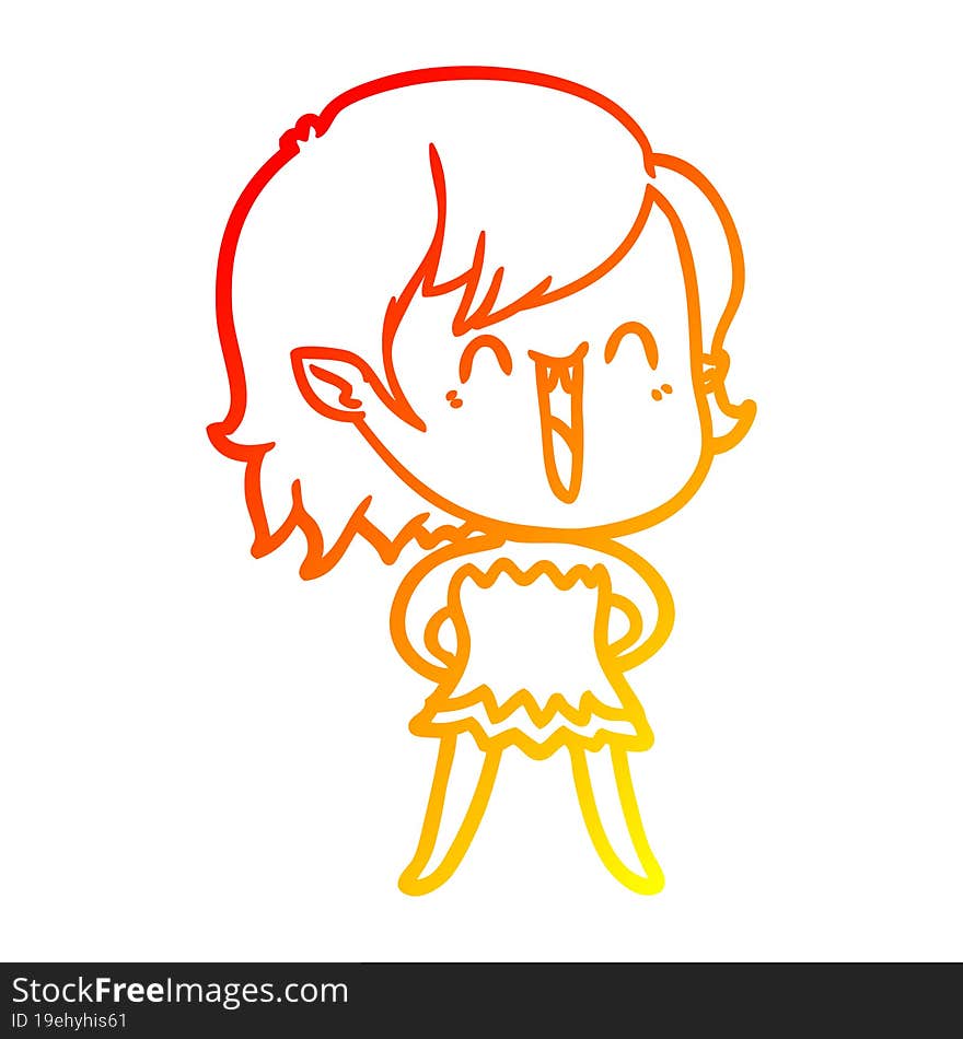 warm gradient line drawing cute cartoon happy vampire girl