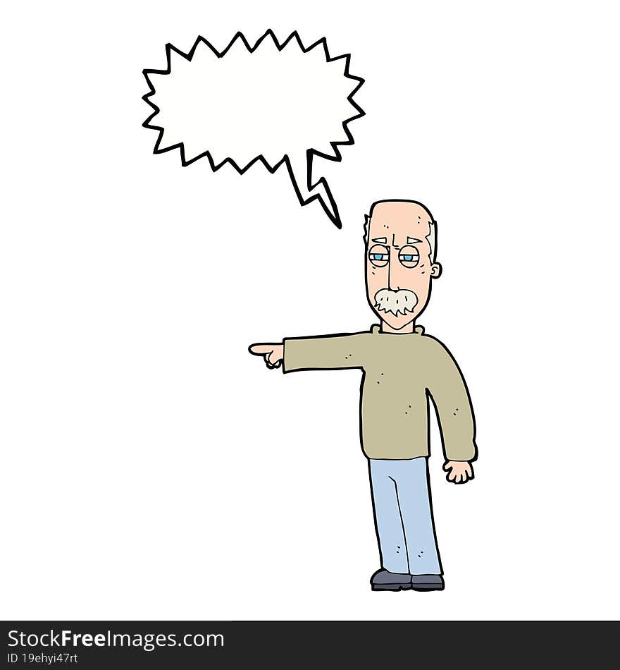 Cartoon Old Man Gesturing Get Out! With Speech Bubble