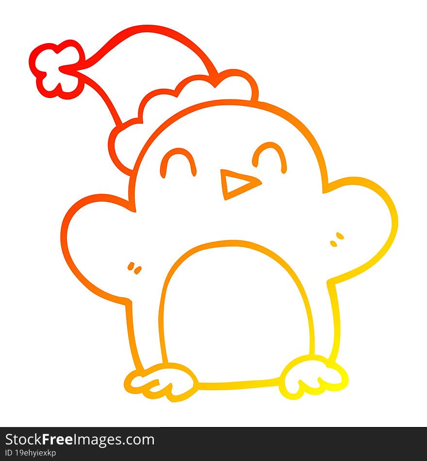 Warm Gradient Line Drawing Cartoon Christmas Penguin