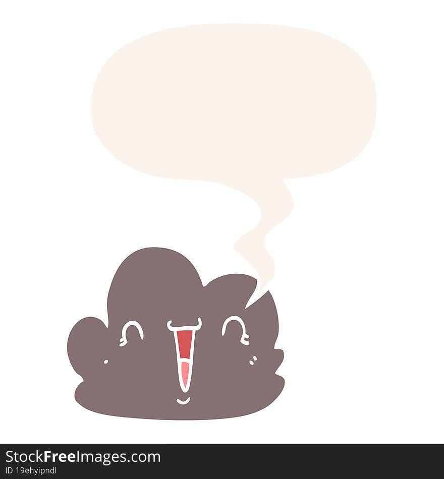 Cartoon Happy Cloud And Speech Bubble In Retro Style