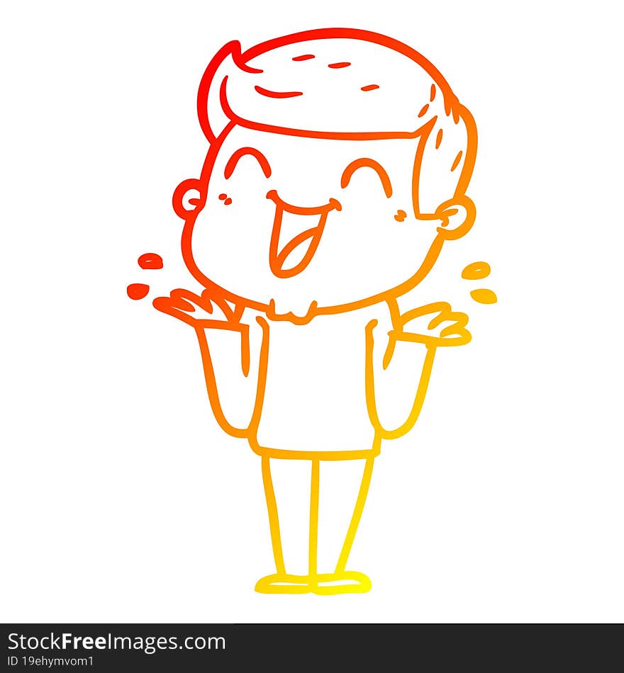 warm gradient line drawing of a cartoon man laughing