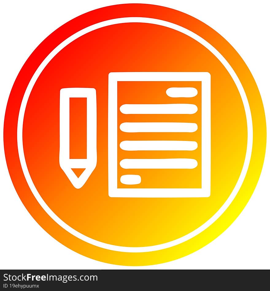 document and pencil circular in hot gradient spectrum