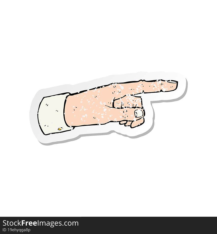 retro distressed sticker of a cartoon pointing hand