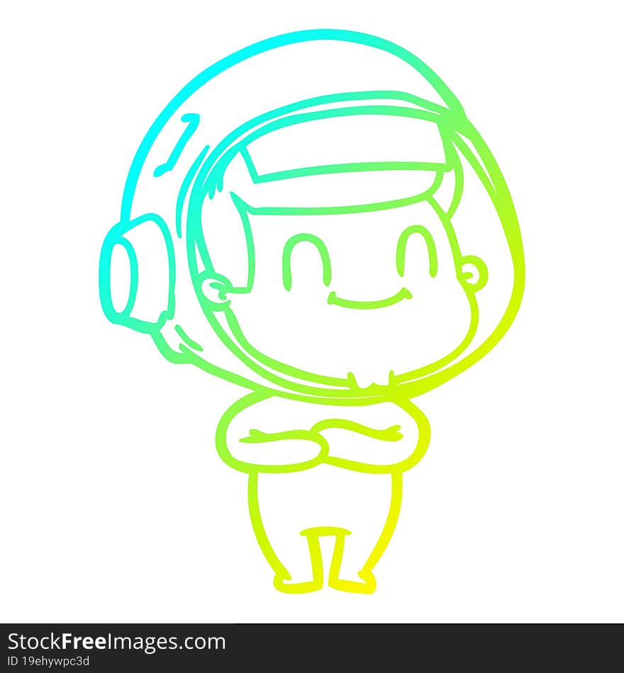 cold gradient line drawing happy cartoon astronaut man