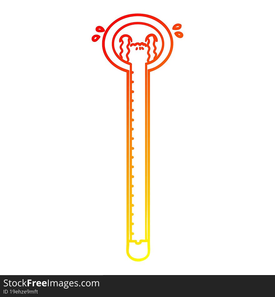 warm gradient line drawing cartoon thermometer crying