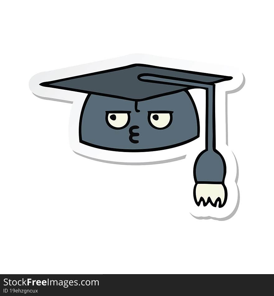 sticker of a cute cartoon graduation hat