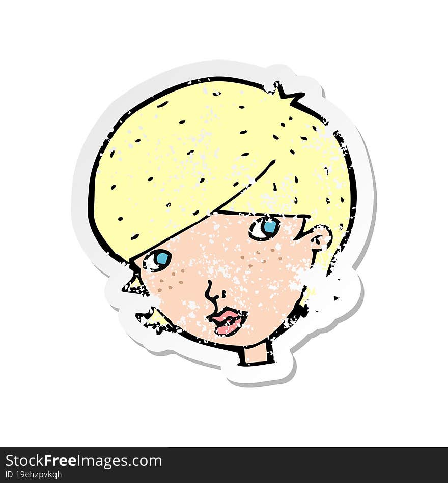 retro distressed sticker of a cartoon friendly woman