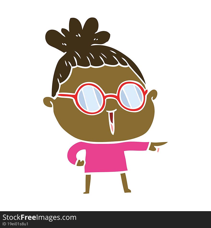 flat color style cartoon woman wearing spectacles