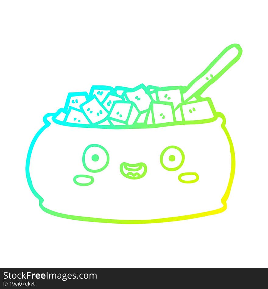 cold gradient line drawing cute cartoon bowl of sugar