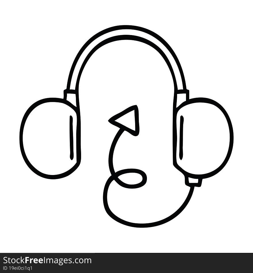 Line Drawing Cartoon Retro Headphones