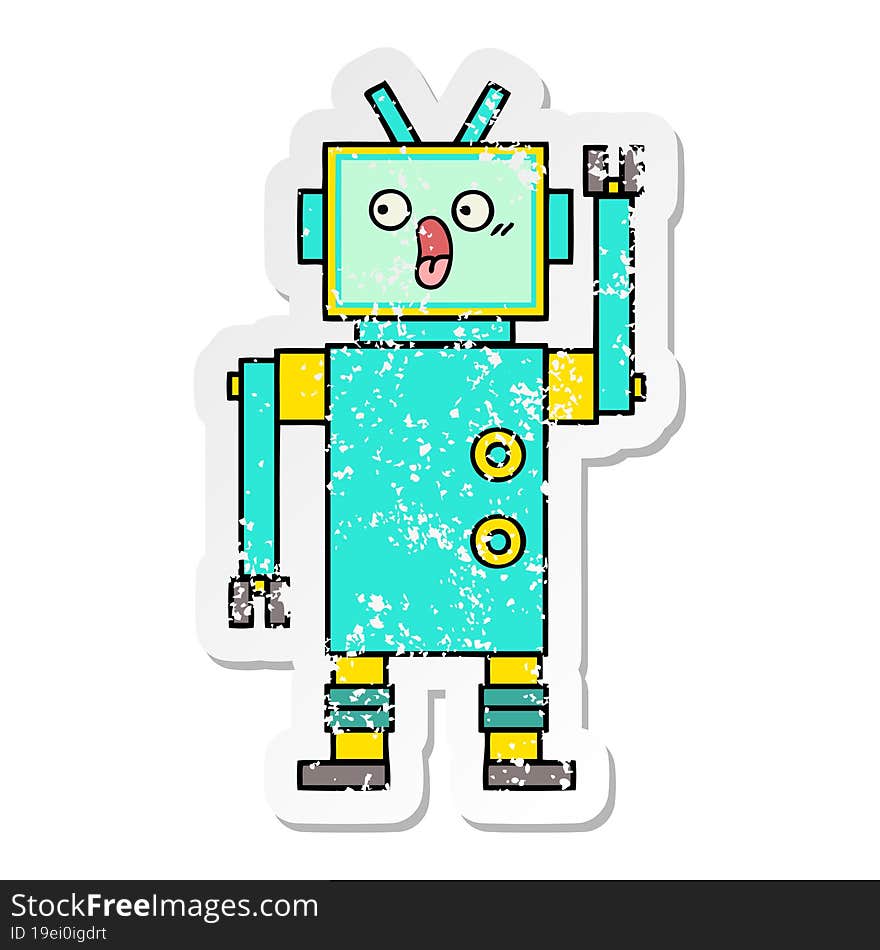 distressed sticker of a cute cartoon robot