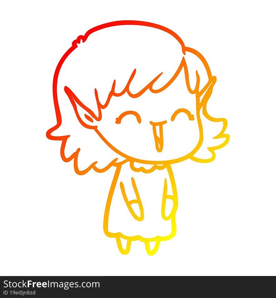 Warm Gradient Line Drawing Cartoon Elf Girl