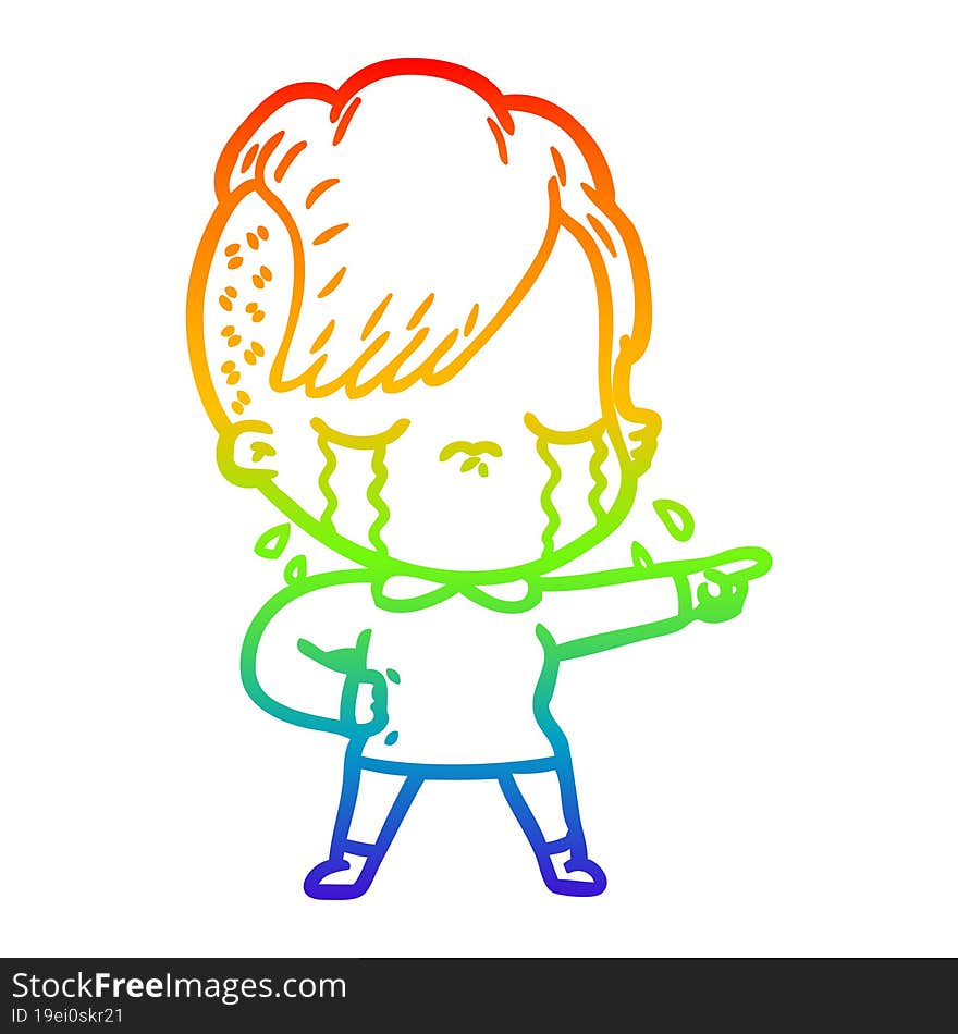 rainbow gradient line drawing cartoon crying girl