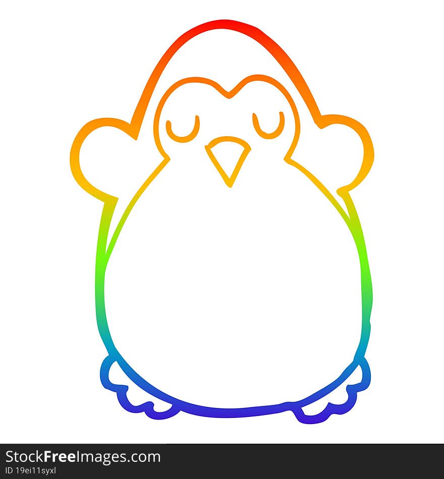 rainbow gradient line drawing cartoon penguin