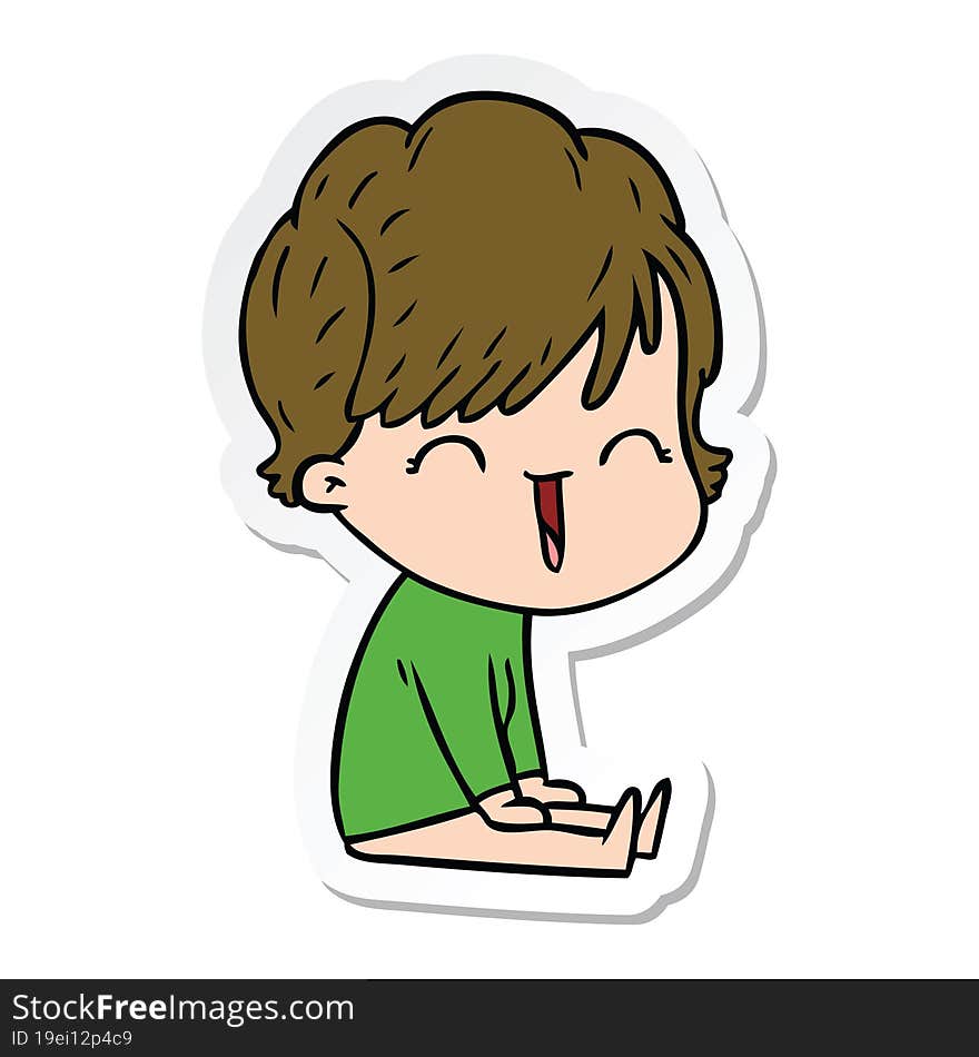 Sticker Of A Cartoon Laughing Woman