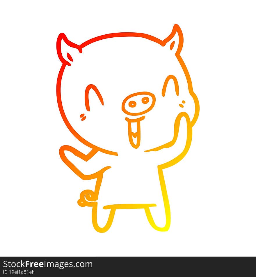 Warm Gradient Line Drawing Happy Cartoon Pig